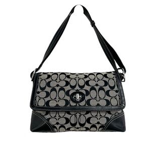 Coach Hampton Flap Monogram Signature Logo Adjustable Shoulder Bag
